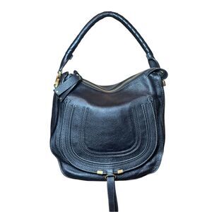 CHLOE Black Leather Marcie Top Handle Saddle Bag Medium Hobo Auth